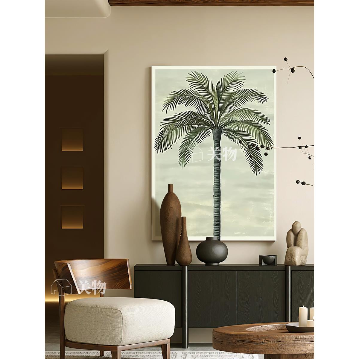 现代简约风格棕榈树手绘画小众艺术入户玄关装饰画客厅背景墙挂画