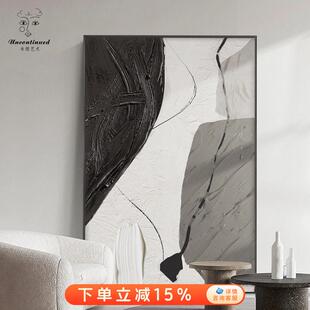 黑白灰客厅装饰画高级感手绘油画沙发背景墙高档巨幅玄关落地挂画