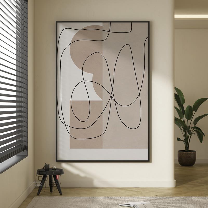 现代简约线条几何客厅挂画抽象小众客厅壁画走廊楼梯间竖版装饰画图片