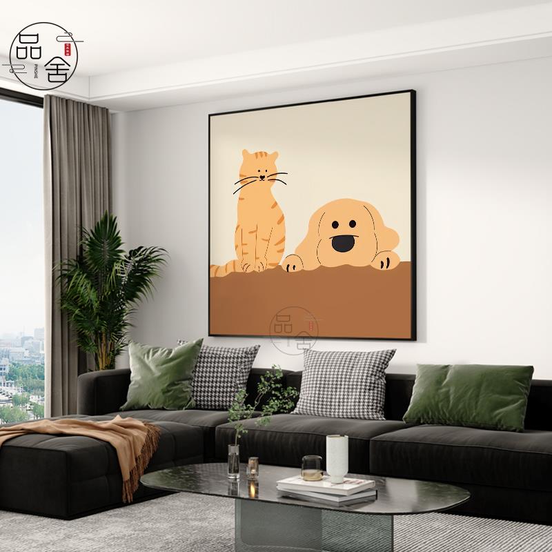 北欧风入户玄关装饰画萌宠动物客厅方形挂画温馨儿童房背景墙壁画图片
