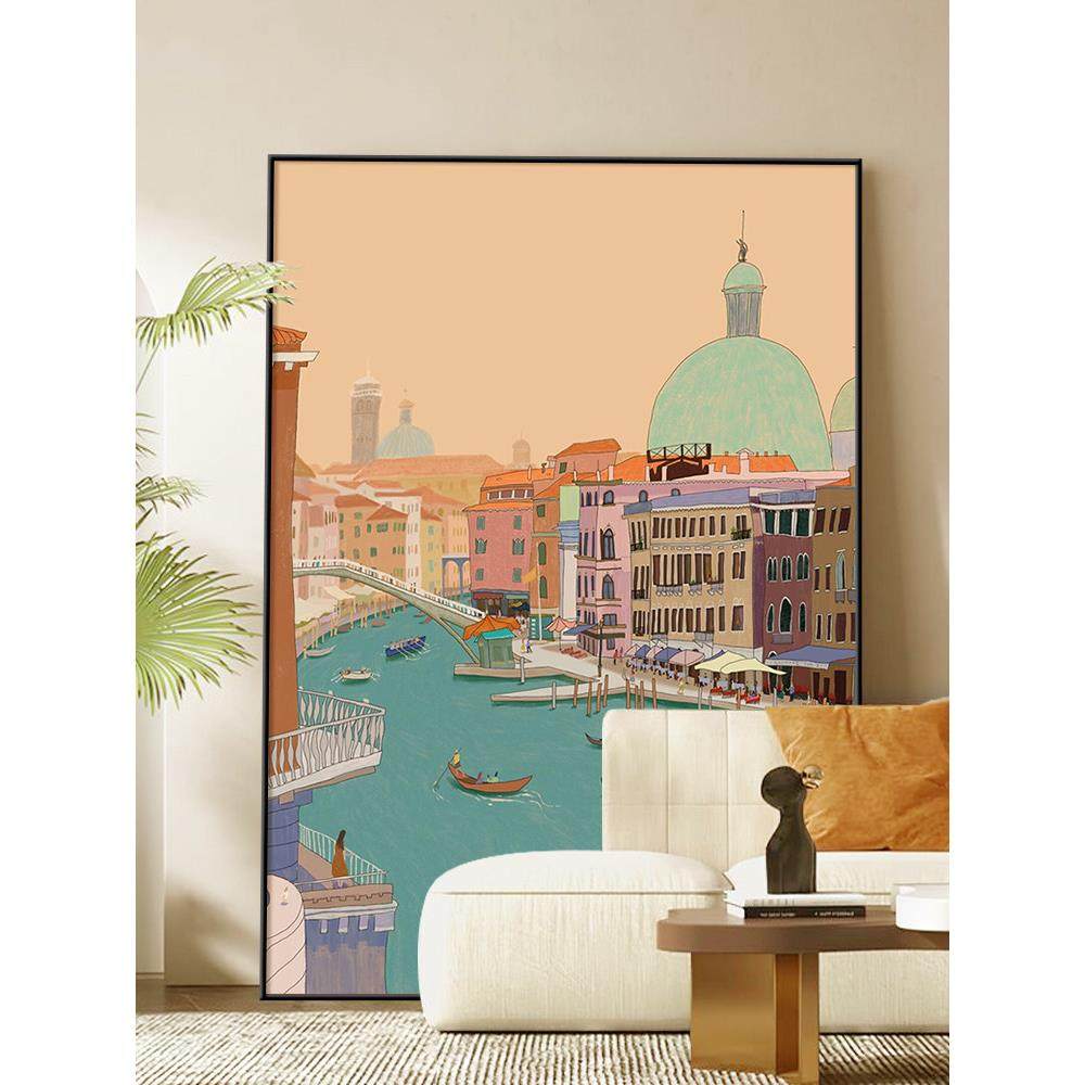 北欧风景手绘油画抽象人物建筑客厅挂画无边框小众艺术玄关装饰画,家居饰品,油画,淘宝优惠券,粉丝福利购,淘宝优惠卷