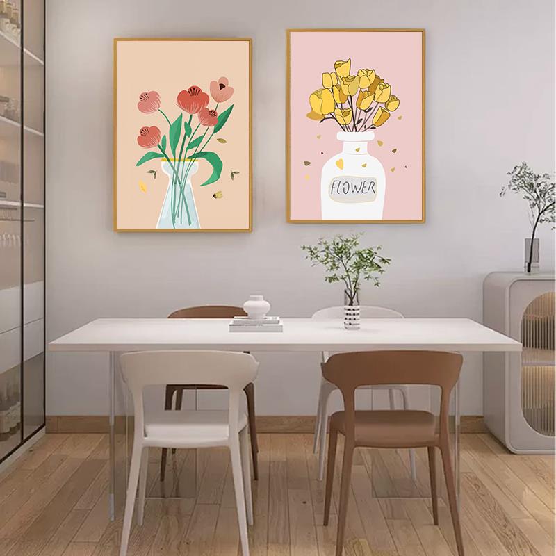 花卉餐厅背景墙装饰画高级感植物卡通小众壁画2025新款轻奢风挂画图片