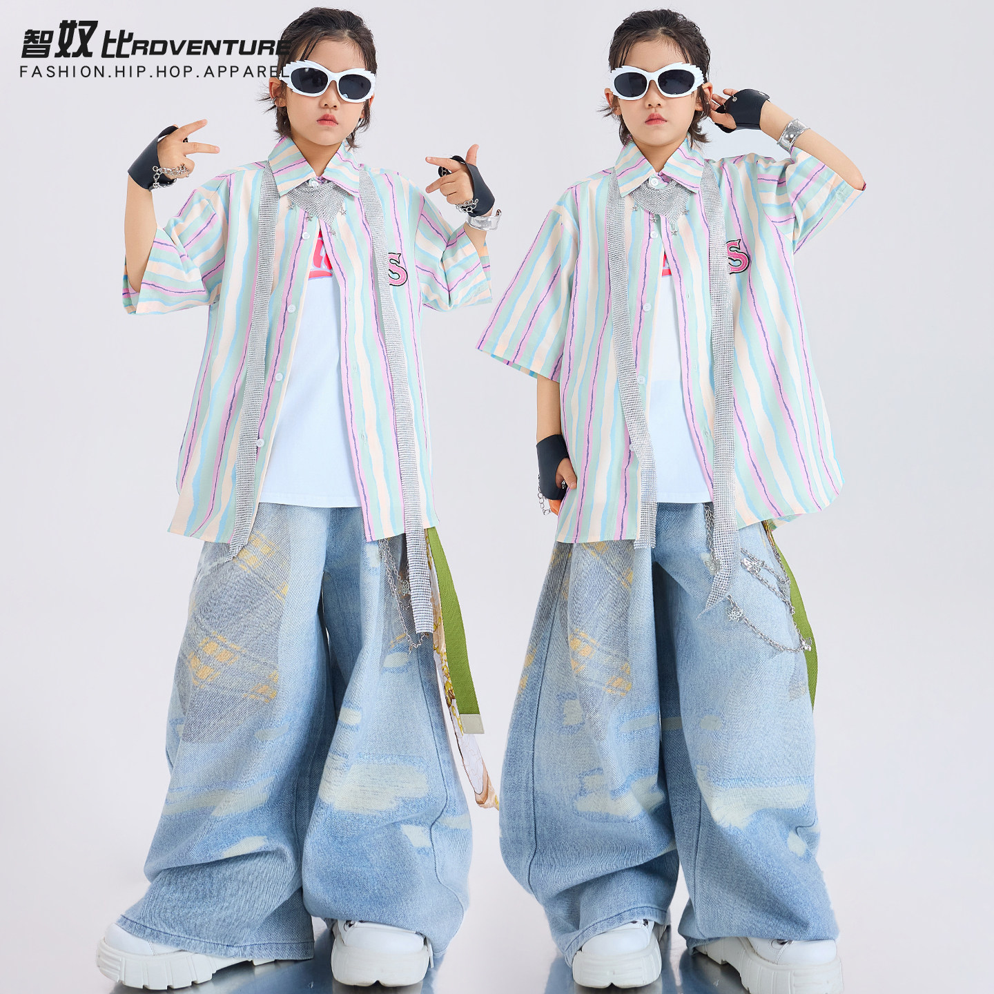 街舞儿童潮服男童套装衬衫短袖