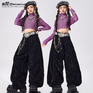 旦演出套装 女童爵士舞服装 jazz紫色模特走秀舞蹈练功服时髦少儿元