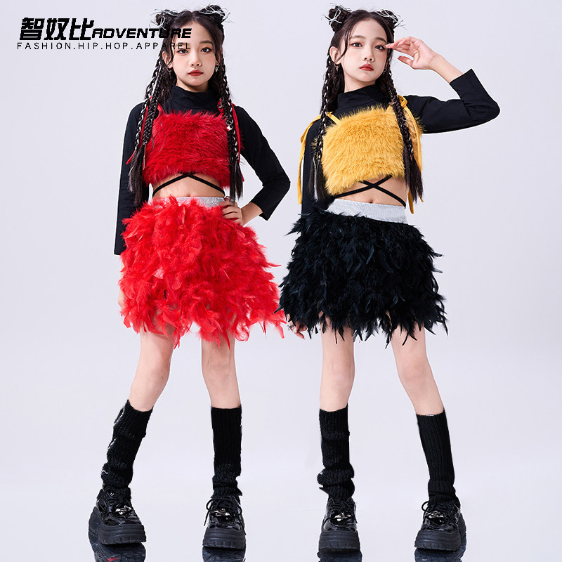 爵士舞服装女童红色儿童演出服