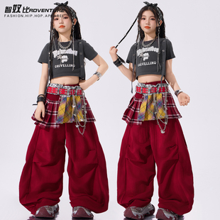 爵士舞女童服装少儿jazz穿搭练功服套装红色裤子儿童街舞演出服女