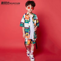 Trang phục khiêu vũ trẻ em đường phố hiphop thủy triều ngắn tay bé trai hip-hop phù hợp với trang phục biểu diễn thiếu nhi mùa hè Hàn Quốc - Trang phục đồ trẻ em