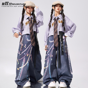 旦舞台演出服 儿童走秀少儿元 爵士舞服装 女童潮酷jazz亮面上衣套装