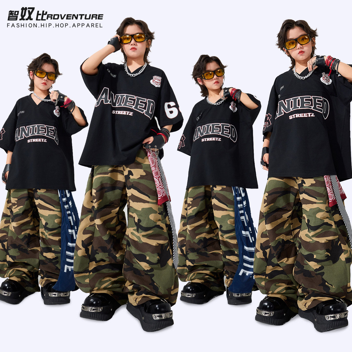 街舞儿童潮服hiphop黑色套装男童