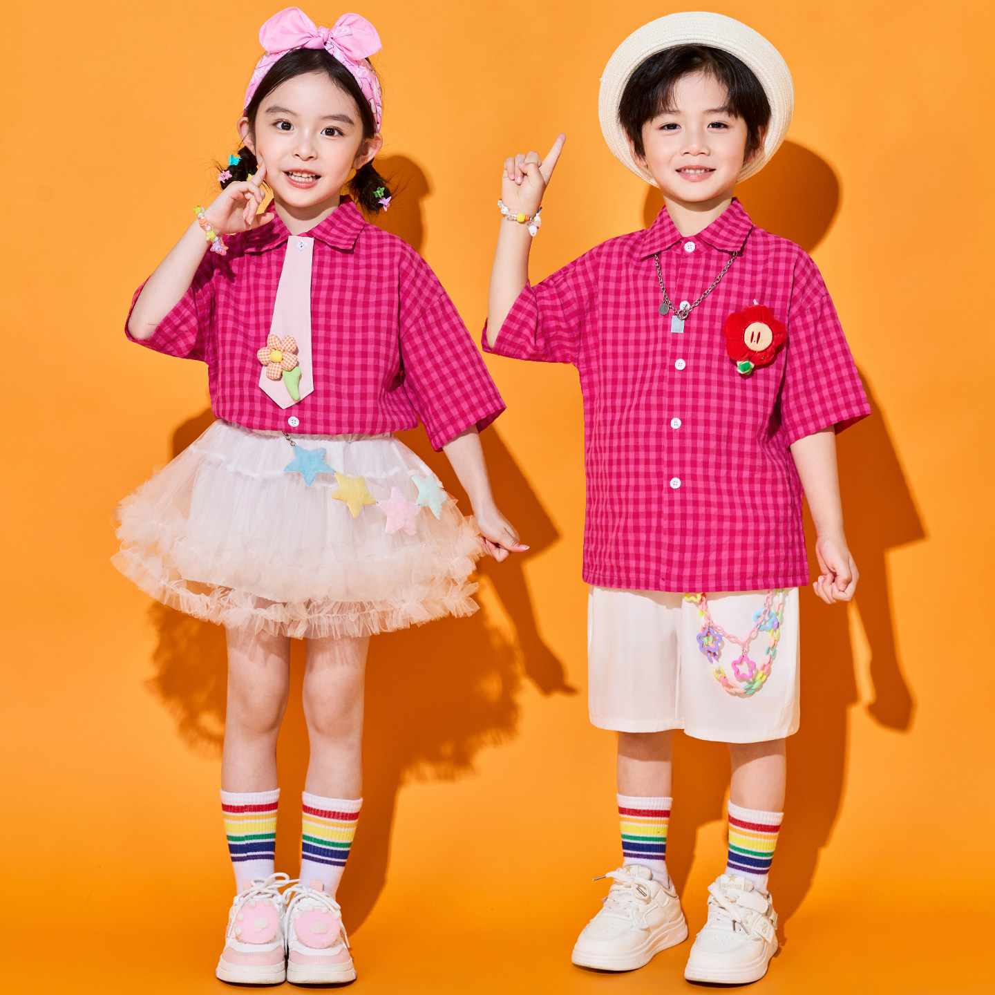 幼儿园表演服可爱红色衬衫男