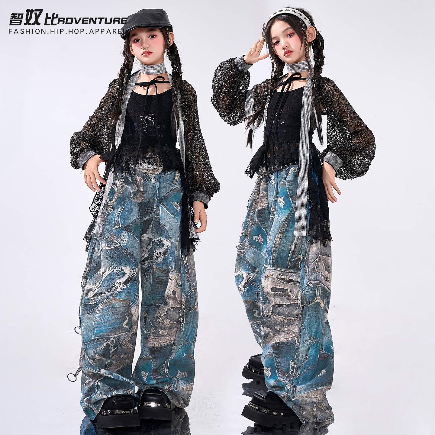 爵士舞服装女童酷帅黑色表演服装