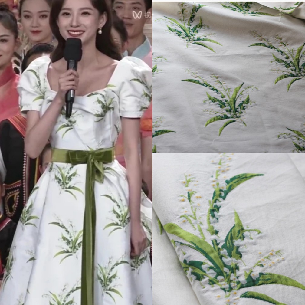 春晚马凡舒铃兰裙礼服布料提花面料连衣裙旗袍古装设计师服装布料