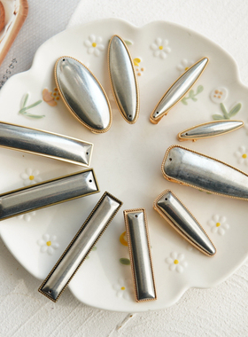 宋锦蓝染刺绣配件新中式底托发夹发饰包布diy金属发卡边夹弹簧夹