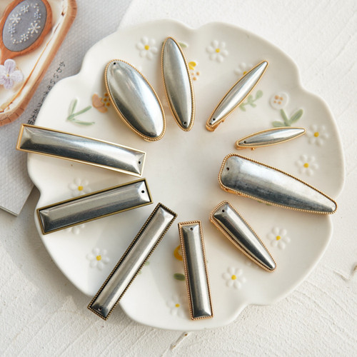 宋锦蓝染刺绣配件新中式底托发夹发饰包布diy金属发卡边夹弹簧夹