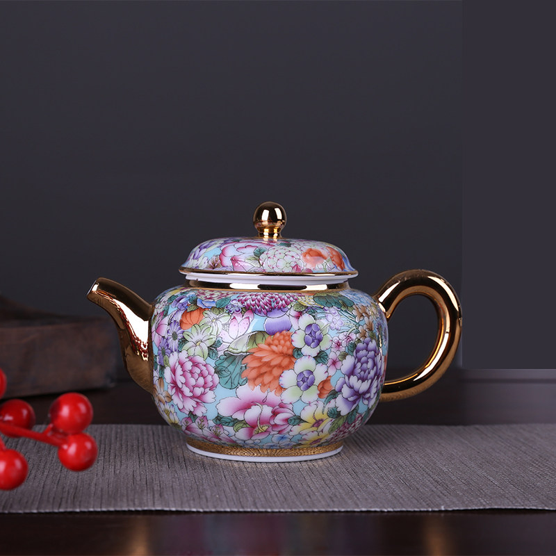 景德镇瓷器茶具餐具粉彩万花描金执壶茶壶仿古瓷器古董古玩收藏品