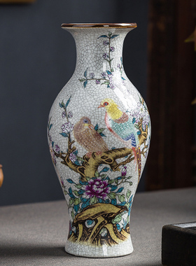景德镇陶瓷粉彩观音瓶中国风格客厅插花入口古董古董饰品干花花瓶