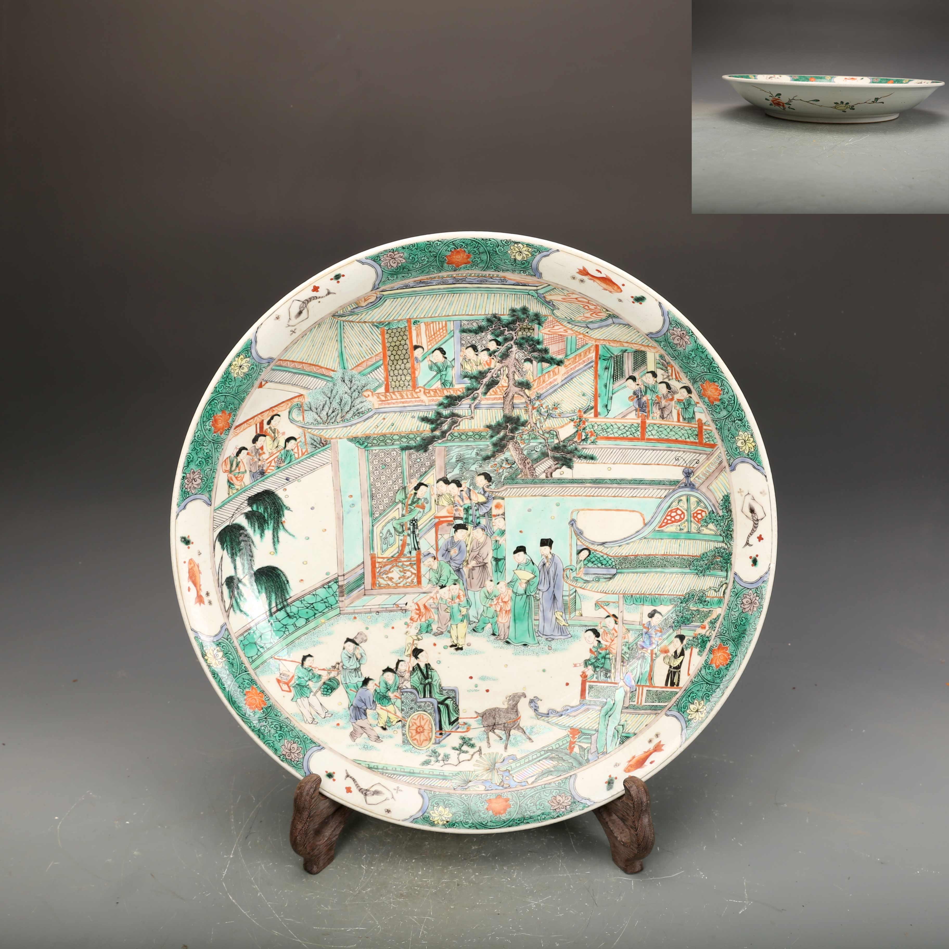 清康熙瓷器五彩人物故事大盘古董古玩明清老瓷器旧货老货收藏