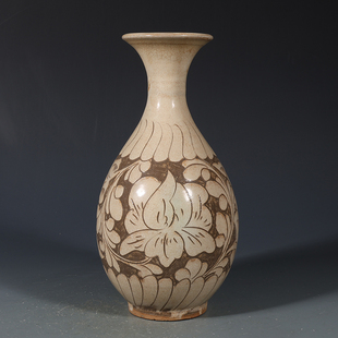 宋磁州窑雕刻花卉玉壶春瓶古董古玩收藏品包老保真老物件瓷器老货