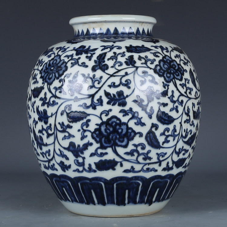 大明万历青花缠枝花卉罐古董古玩收藏真品复古瓷器老物件窖藏瓷器