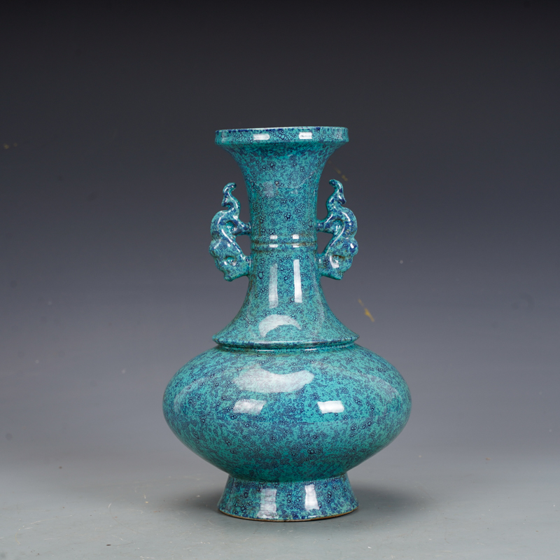清乾隆瓷器炉钧釉双耳瓶仿古瓷器古董古玩旧货老货收藏花瓶摆件
