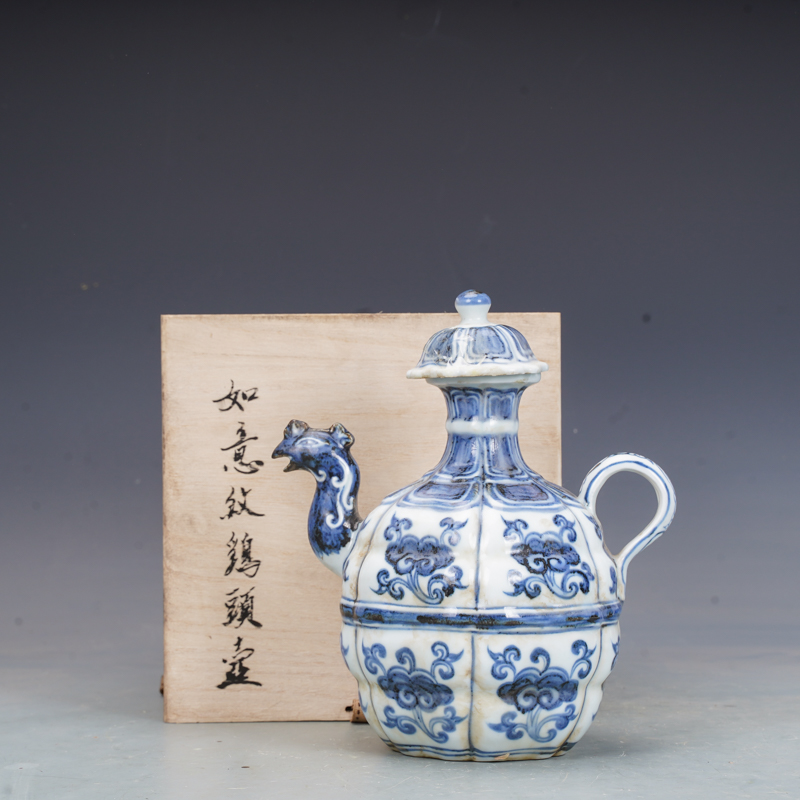 元青花瓷器如意纹鸡首壶执壶茶壶古董古玩包老瓷器旧货老货收藏