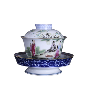 主人杯景德镇瓷器茶具餐具粉彩竹林七贤盖碗杯盏茶盏家用陶瓷杯