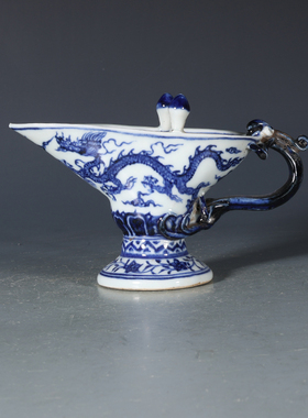 大明永乐青花龙凤纹爵杯古董古玩收藏品包老保真老货瓷器老物件