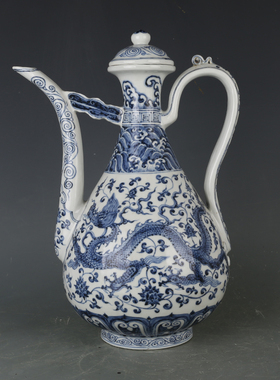 大明宣德青花缠枝龙纹执壶古董古玩收藏品保真老物件老货瓷器摆件