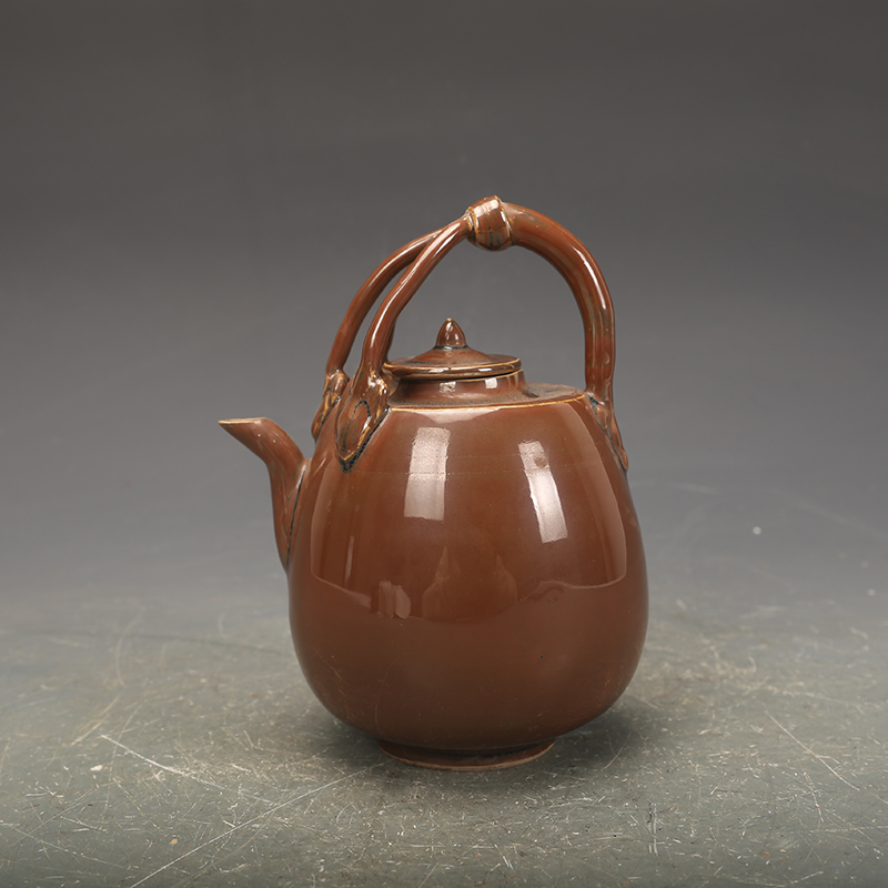 宋瓷收藏定窑紫金釉提梁壶古董古玩五大名窑旧货老货收藏摆件