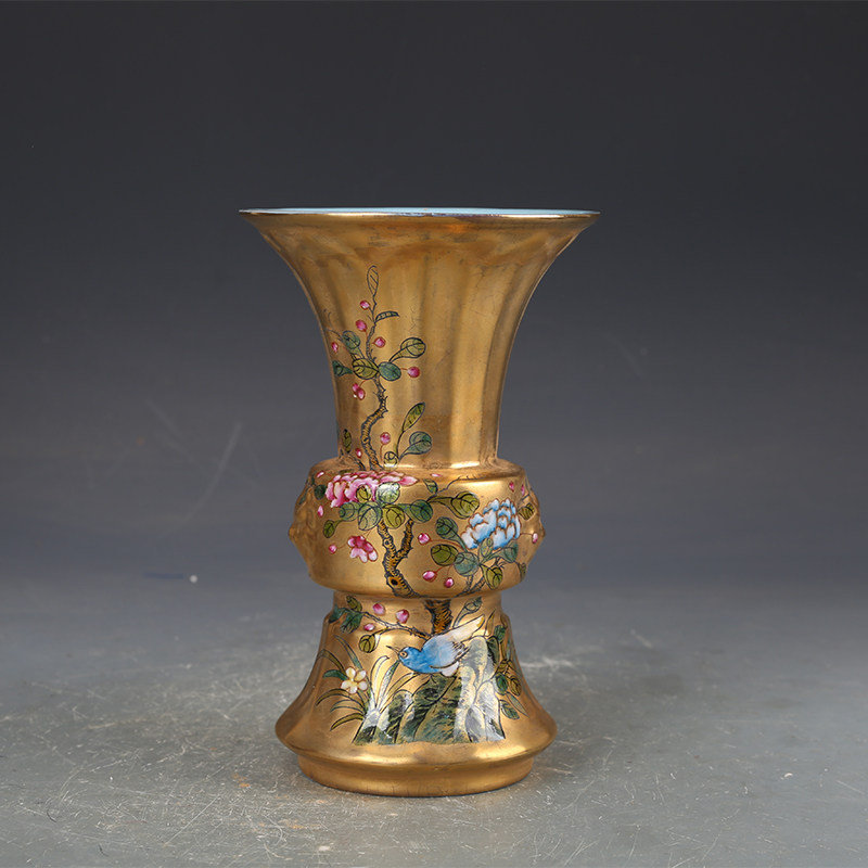 花瓶宋瓷收藏汝窑天蓝釉金地花觚仿古瓷器古董古玩五大名窑旧货