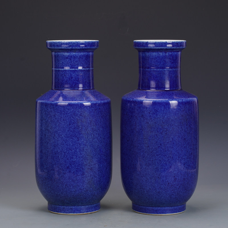 清雍正瓷器洒蓝釉棒槌瓶一对古玩明清老瓷器旧货收藏古董老物件