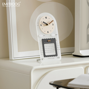 EMITDOOG奶油风家居万年历创意时钟装 饰摆件办公桌面客厅座钟饰品