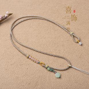 高档手编玉佩项链绳绑黄金翡翠和田玉挂件绳平安扣佛公观音吊坠绳