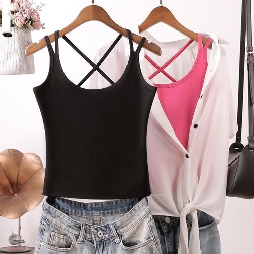 辣妹穿搭交叉美背短款吊带背心女