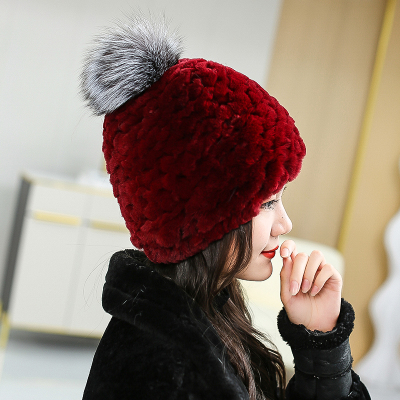 韩国真獭兔毛皮草帽子狐狸毛球护耳帽加厚保暖防寒包头帽显脸小女