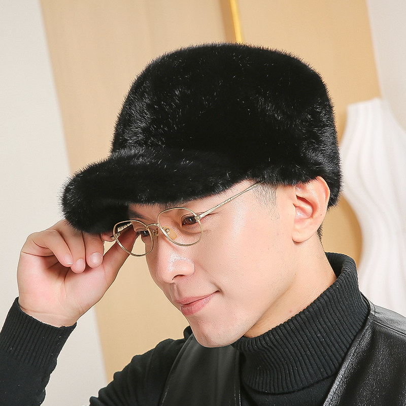 秋冬保暖帽子中老年男爷爷冬季棉帽男士鸭舌帽加厚仿水貂毛平顶帽