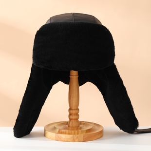 真皮加厚潮冬季帽子男士防寒帽女士羊皮毛一体帽子护耳雷锋帽东北