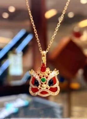 会馆JEWELRY醒狮项链纯银镀黄金色 故宫文化本命年女黄狮子闹春潮