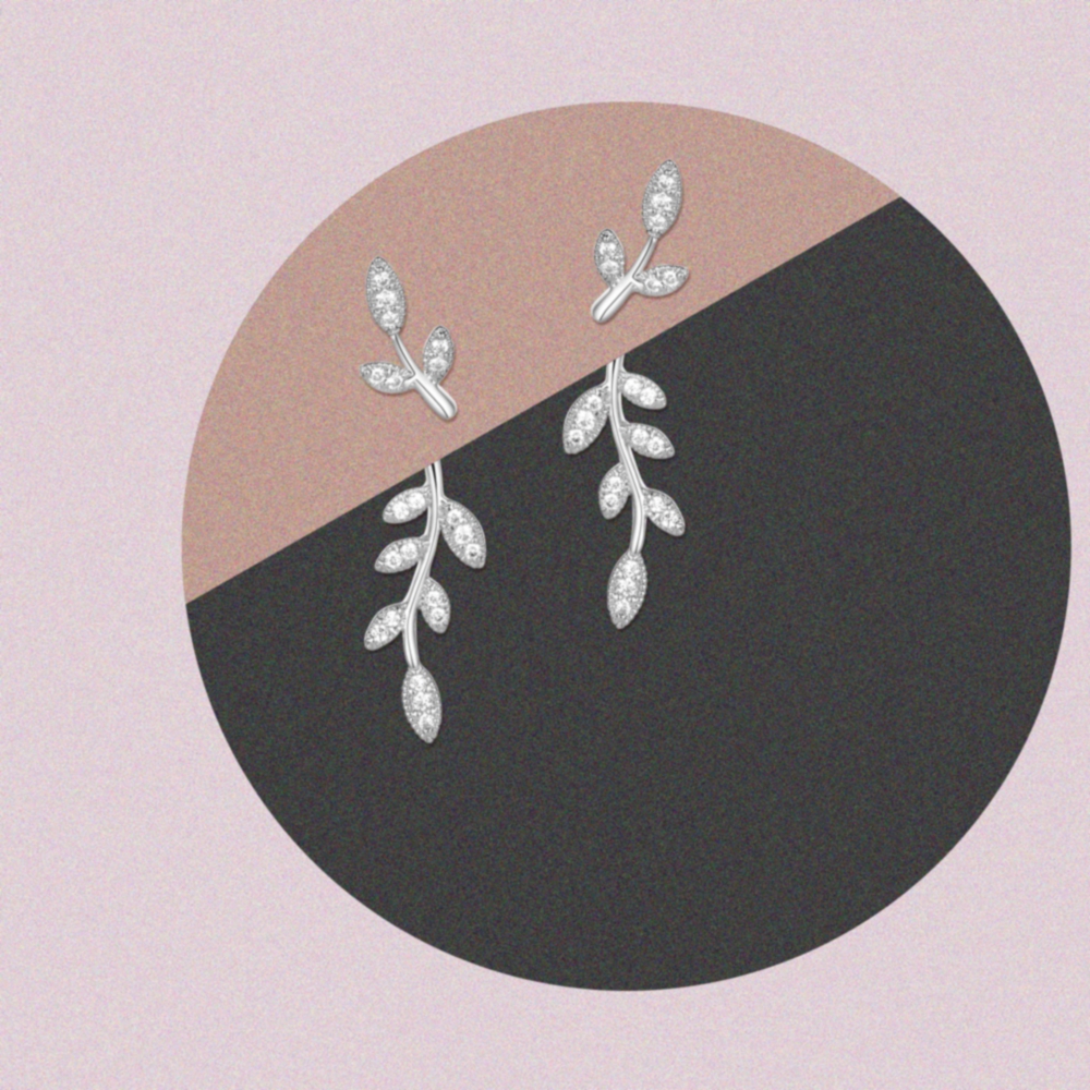 加拿大设计师橄榄枝耳钉 女纯银镀黄金色树叶子耳环简约个性礼物