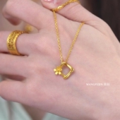 18K金几何小花项链 女纯银雏菊方式 锁骨链桃花高级感情人节礼物潮