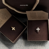 佛罗伦萨18K金鸢尾花满钻戒指 女中古纯银十字架高级感情人节礼物