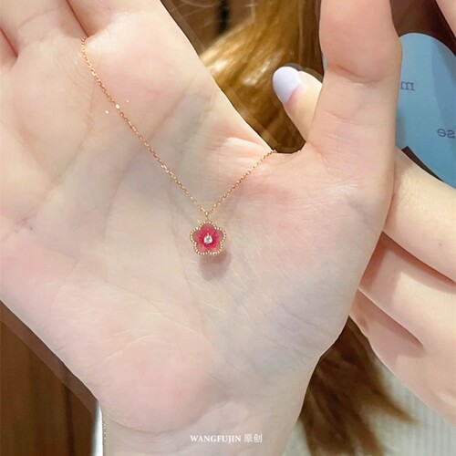 幅家小桃花项链玫瑰金