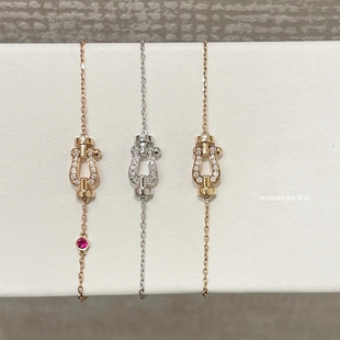 马蹄扣红宝石手链 女18K玫瑰金小号轻奢纯银钻石手镯高级感礼物潮