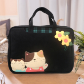 Kine猫 赏花猫卡通手工拼布棉布轻便14寸笔记本电脑包斜挎手提公文包女学生