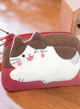 Kine猫 调皮猫卡通棉布迷你耳机充电线口红零钱收纳包小卡包女包