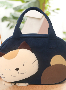 Kine猫 可爱微笑猫手提包卡通帆布立体上班出行通勤休闲个性女包
