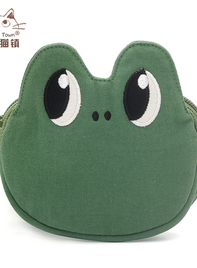Kine猫 立体纯棉布可爱大眼青蛙短款 双层拉链零钱包卡包口红小包