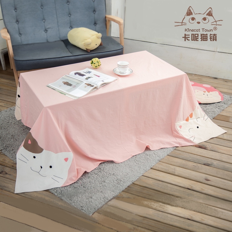 日本设计kine猫  可爱卡通快乐手工猫咪拼布桌旗餐桌客厅茶几桌布