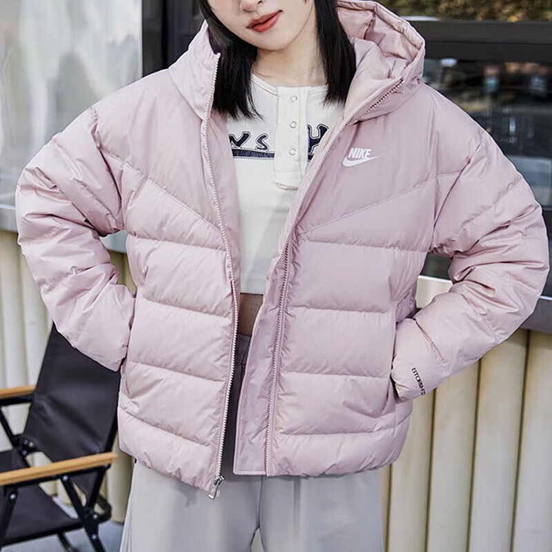 粉色羽绒服女Nike耐克冬季厚款外套保暖运动装连帽休闲上衣DQ5904