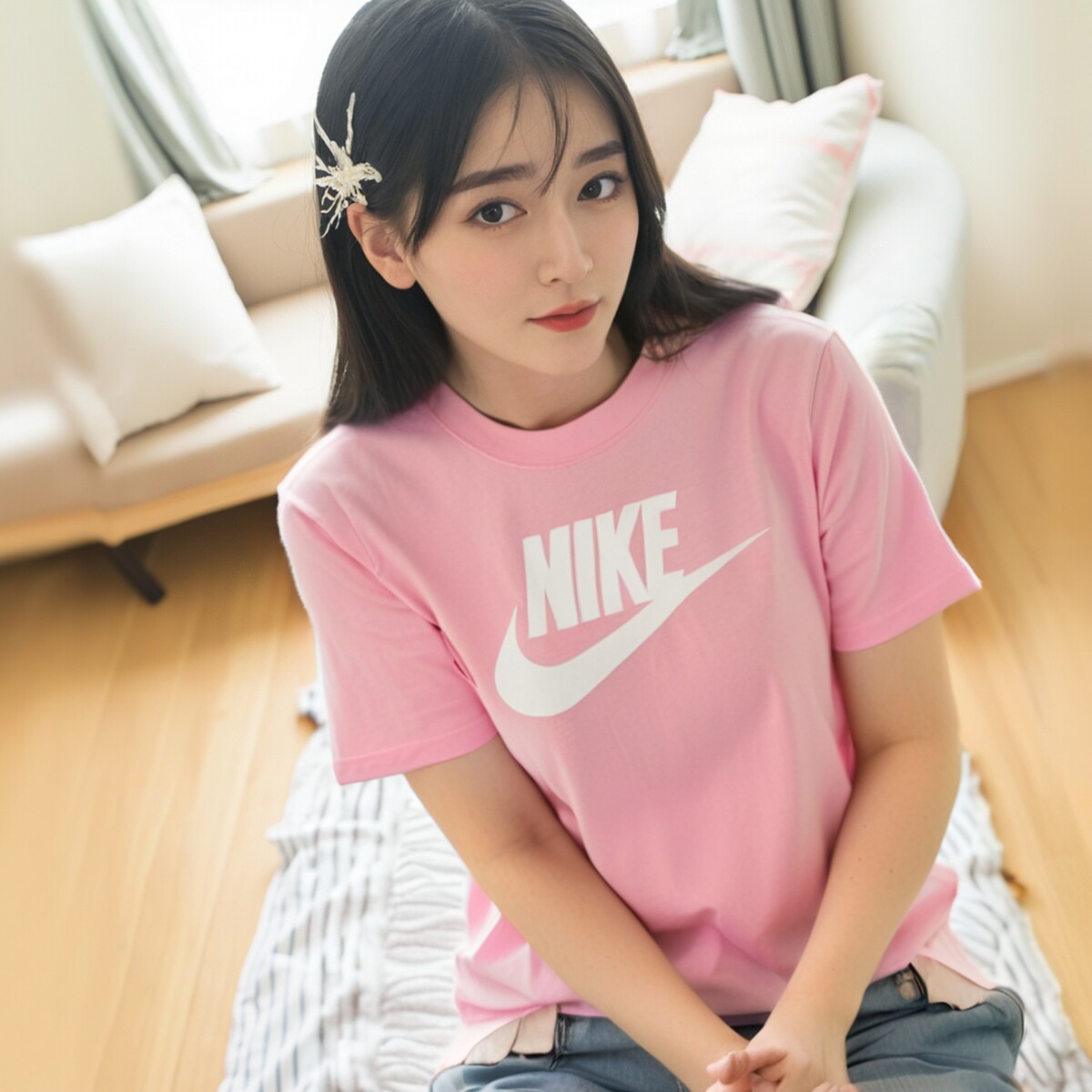 夏季新款纯棉短袖Nike耐克男女粉色T恤休闲上衣圆领运动半袖